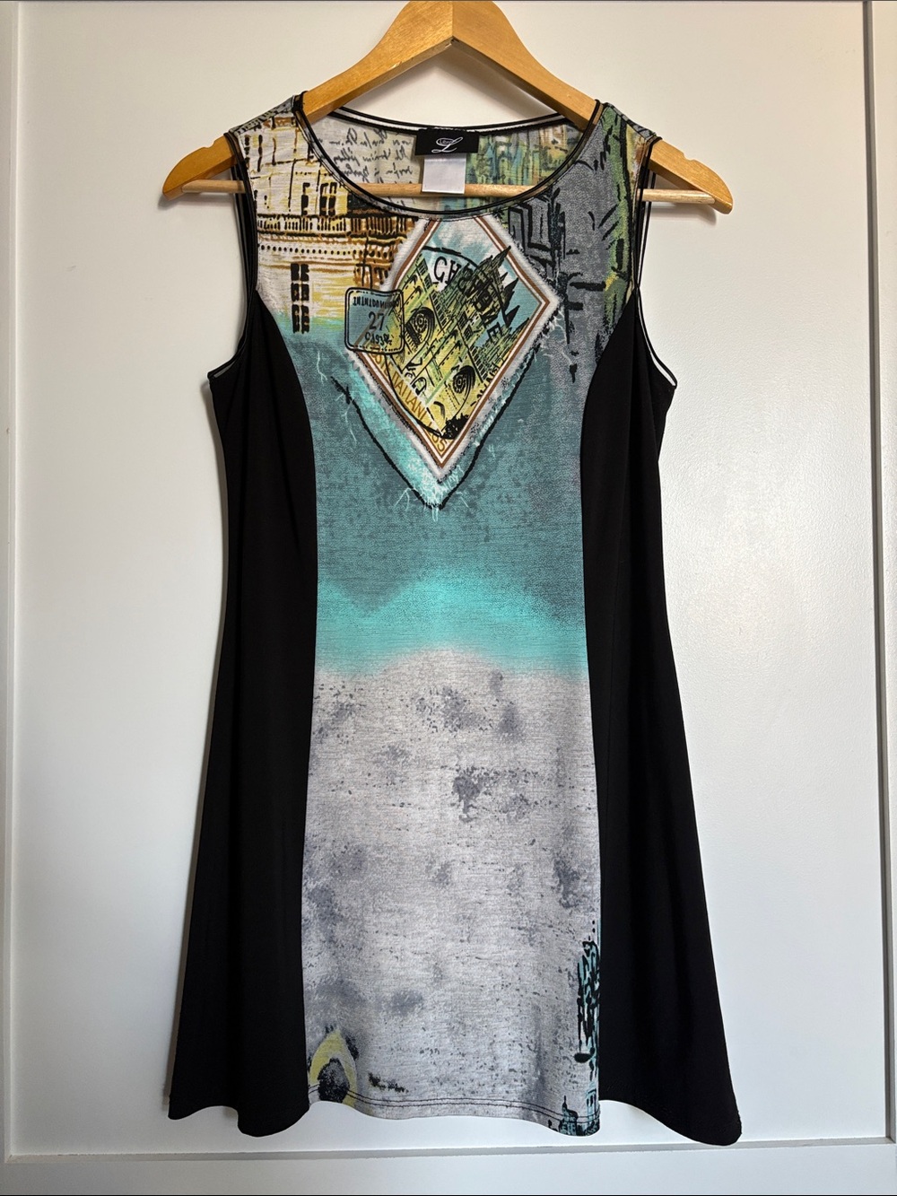 Libra Artsy Graphic Travel Print Sleeveless Tunic Mini Dress Size M